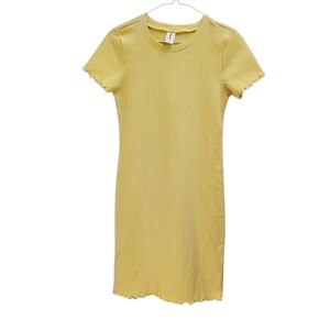 Abound Ribbed T-Shirt Dress Lettuce Edge Short Sleeve Casual Yellow S
